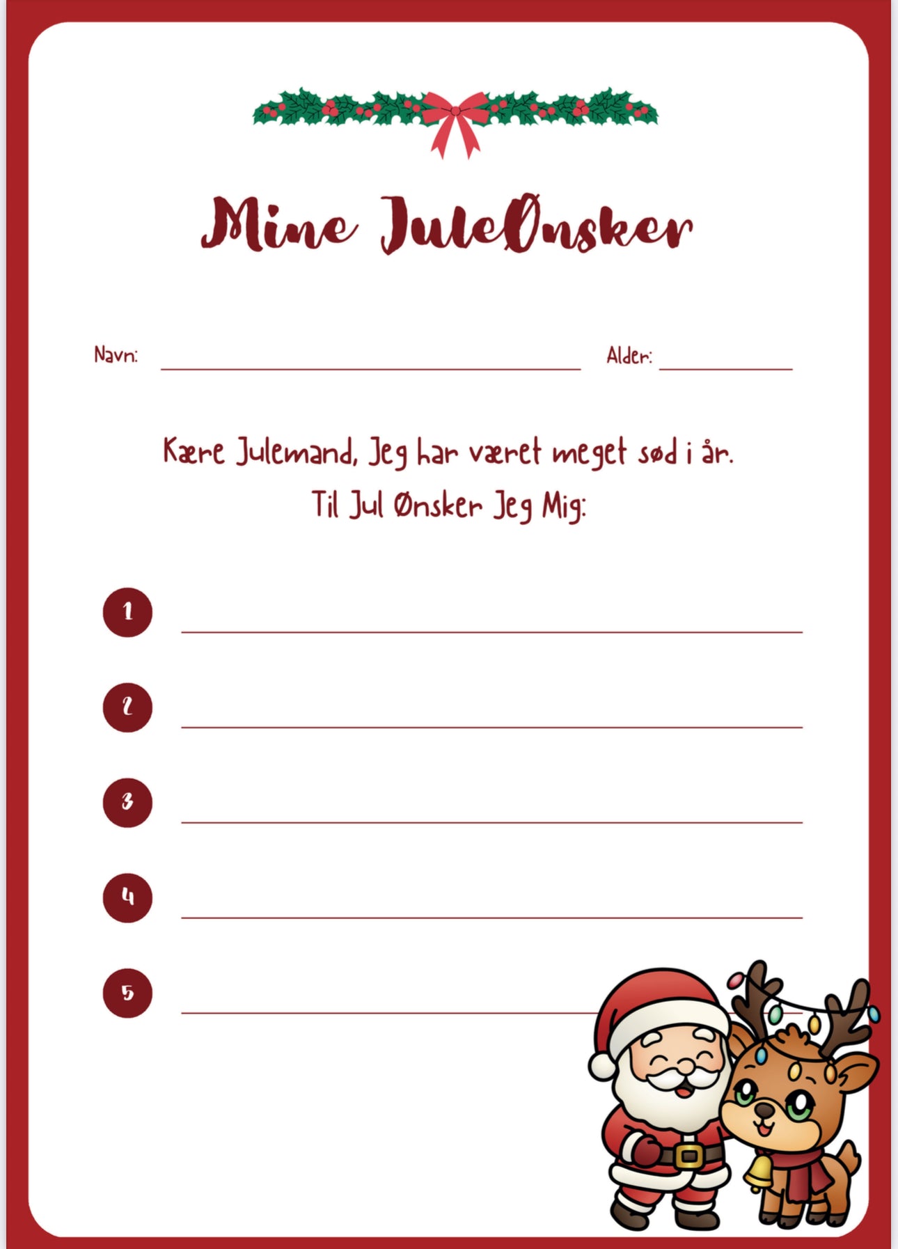 Juleønsker til Julemanden - Print selv