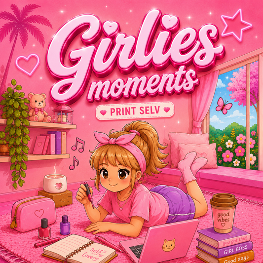 Girlies Moments – Print Selv Hyggepakke med Farvelægningssider til Piger