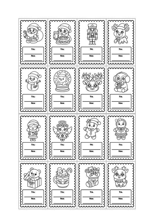 Jule Gavemærker til Farvelægning – 20 Print Selv Tags (Til/Fra) | Perfekt til Gaver, Pakker & Kreativ Hygge